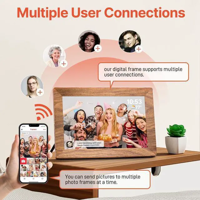 Alt view image 6 of 7 - 10.1" Digital Picture Frame with 32GB Memory WiFi Electronic Photo Frame Wood 1280 x 800 IPS Touch Screen Auto-Rotate Slideshow Wall Mountable Share Photos/Video Remotely Anywhere