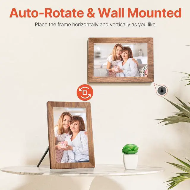 Alt view image 7 of 7 - 10.1" Digital Picture Frame with 32GB Memory WiFi Electronic Photo Frame Wood 1280 x 800 IPS Touch Screen Auto-Rotate Slideshow Wall Mountable Share Photos/Video Remotely Anywhere