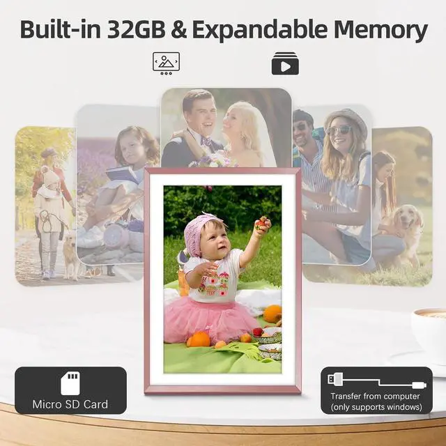 Alt view image 3 of 6 - Digital Picture FrameBuilt-in 32GB| WiFi Digital Photo Frame with 10.1" Touch Display, Send Picture/Video via /USB/Micro SD, Easy Setup, for mom