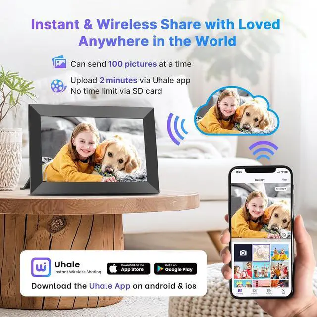 Alt view image 2 of 7 - Digital Picture Frame 32GB Storage 10.1 Inch WiFi Electronic Photo Frames SD Card Slot IPS Touch Screen HD Display Auto Rotate Slideshow Share Videos Photos Instantly Send Wishes Remotely