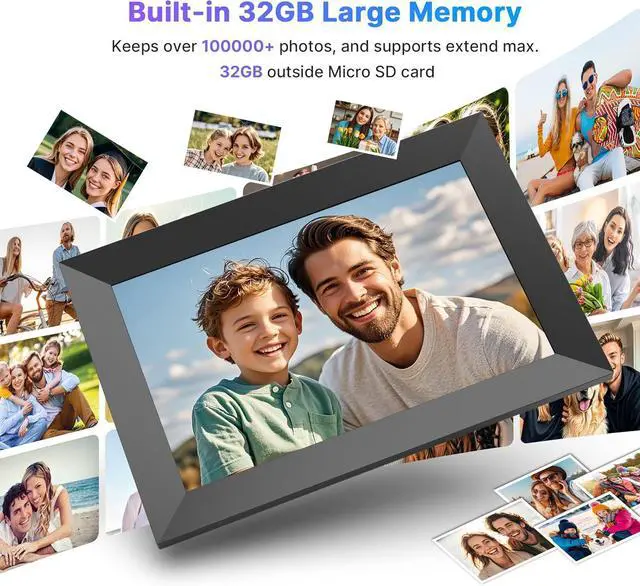 Alt view image 3 of 7 - Digital Picture Frame 32GB Storage 10.1 Inch WiFi Electronic Photo Frames SD Card Slot IPS Touch Screen HD Display Auto Rotate Slideshow Share Videos Photos Instantly Send Wishes Remotely
