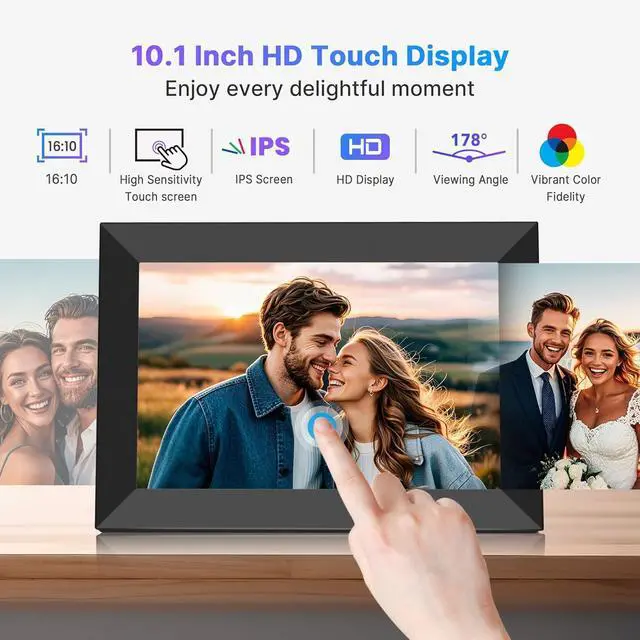 Alt view image 4 of 7 - Digital Picture Frame 32GB Storage 10.1 Inch WiFi Electronic Photo Frames SD Card Slot IPS Touch Screen HD Display Auto Rotate Slideshow Share Videos Photos Instantly Send Wishes Remotely
