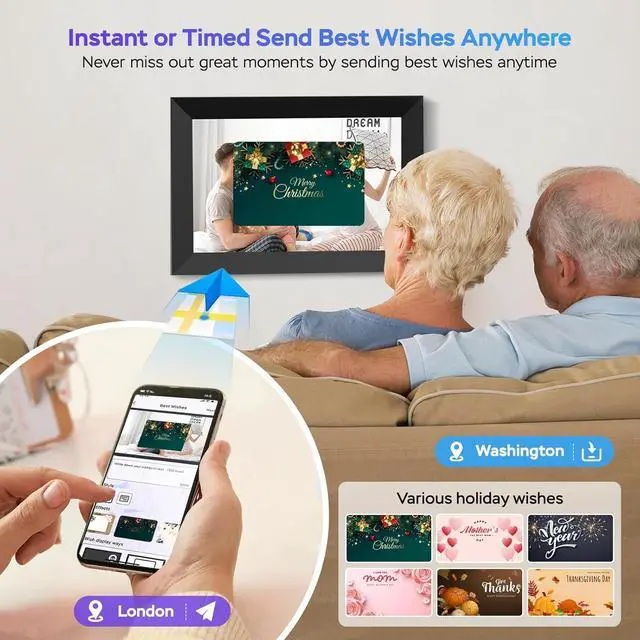 Alt view image 3 of 7 - Digital Picture Frame WiFi 10.1 inch HD IPS Touch Screen Electronic Picture Frame Slideshow Smart Loop Digital Photo Frame with APP & SD Card Slot to Load Photos & Videos from Your Phone