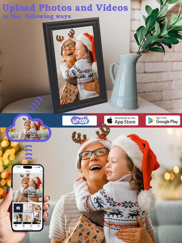 Alt view image 2 of 7 - Digital Picture Frame WiFi 10.1 inch HD 1280x800 Digital Photo Frame Touch Screen IPS Display 16GB Storage Automatic Rotation with iOS and Android Free App for Mom for Grandparents Gift Black