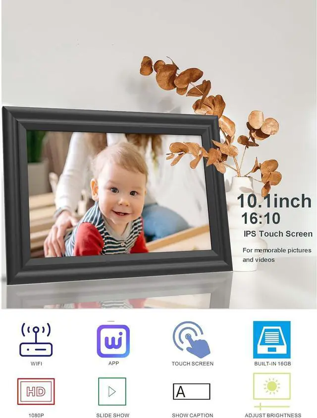 Alt view image 3 of 7 - Digital Picture Frame WiFi 10.1 inch HD 1280x800 Digital Photo Frame Touch Screen IPS Display 16GB Storage Automatic Rotation with iOS and Android Free App for Mom for Grandparents Gift Black