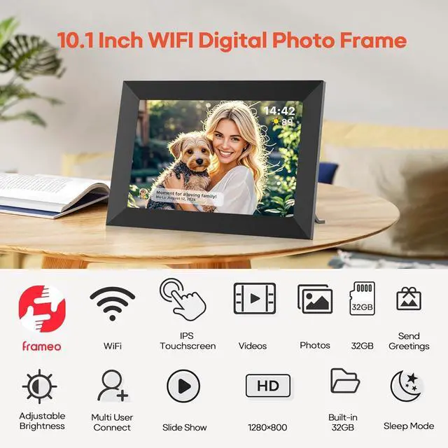 Alt view image 5 of 7 - 10.1 Inch WiFi Digital Picture Frame with 32GB Memory, 1280 x 800 IPS Touch Screen Smart Electronic Photo Frame, Wall Mountable, Auto-Rotate, Share Photos/Videos Via  App from Anywhere