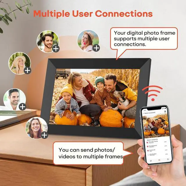 Alt view image 6 of 7 - 10.1 Inch WiFi Digital Picture Frame with 32GB Memory, 1280 x 800 IPS Touch Screen Smart Electronic Photo Frame, Wall Mountable, Auto-Rotate, Share Photos/Videos Via  App from Anywhere