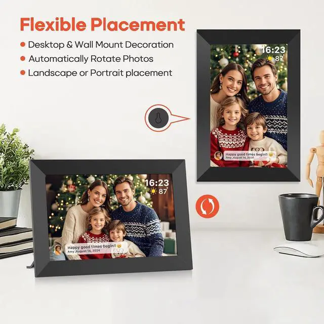 Alt view image 7 of 7 - 10.1 Inch WiFi Digital Picture Frame with 32GB Memory, 1280 x 800 IPS Touch Screen Smart Electronic Photo Frame, Wall Mountable, Auto-Rotate, Share Photos/Videos Via  App from Anywhere