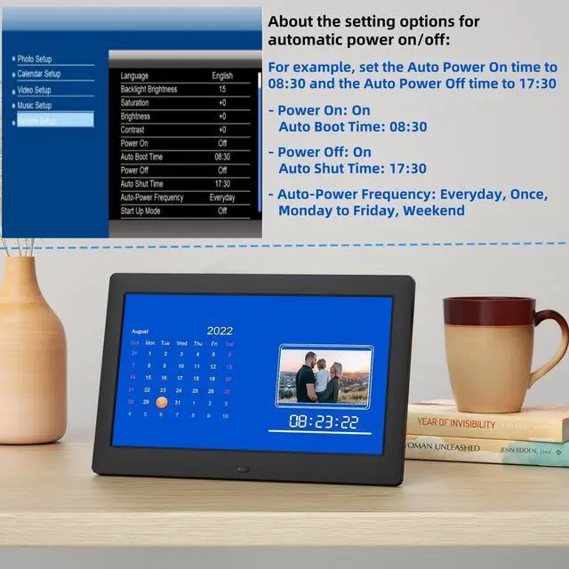 Alt view image 4 of 7 - 10.1 Inch USB Digital Picture Frame, Non-WiFi SD Card Smart Photo Frames IPS Screen HD Display with Remote Control, Support Video and Music, Slideshow, Wall Mountable, Easy to use for Seniors