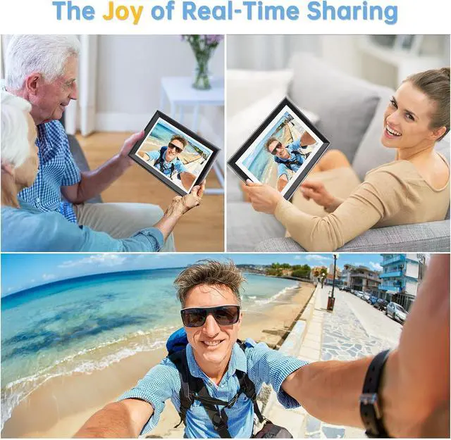 Alt view image 3 of 6 - Upgraded 10 Inch WiFi Digital Photo Frame 16GB Smart Electronic Picture Frame with HD IPS Touch Screen | Auto-Rotate | Slideshow | Real-Time APP Upload | Easy Setup | Perfect Christmas Birthday Gift