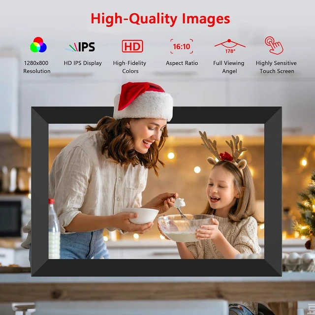 Alt view image 3 of 7 - Frameo 10.1 Inch WiFi Digital Photo Frame, 32GB Digital Picture Frame with 1280x800 IPS HD Touch Screen, Auto-Rotate Wall Mount, Easy Share Photos/Videos from Phone - Gifts for Mom