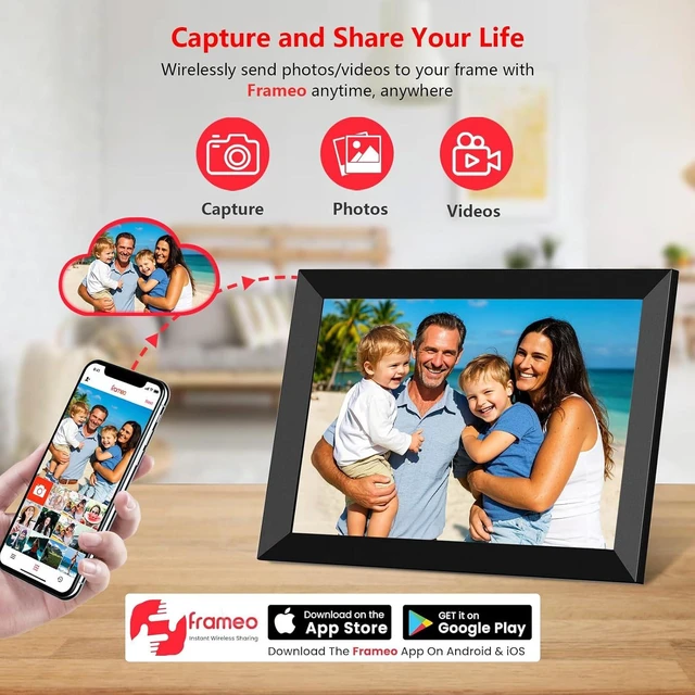 Alt view image 5 of 7 - Frameo 10.1 Inch WiFi Digital Photo Frame, 32GB Digital Picture Frame with 1280x800 IPS HD Touch Screen, Auto-Rotate Wall Mount, Easy Share Photos/Videos from Phone - Gifts for Mom