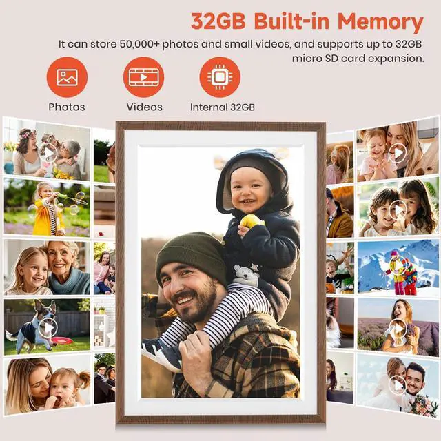 Alt view image 4 of 7 - 10.1" Wood WiFi Digital Picture Frame with 32GB Memory, 1280 x 800 IPS HD Touch Screen Electronic Photo Frame, Auto-Rotate, Slideshow, Wall Mountable, Share Photos/Video Remotely Anywhere
