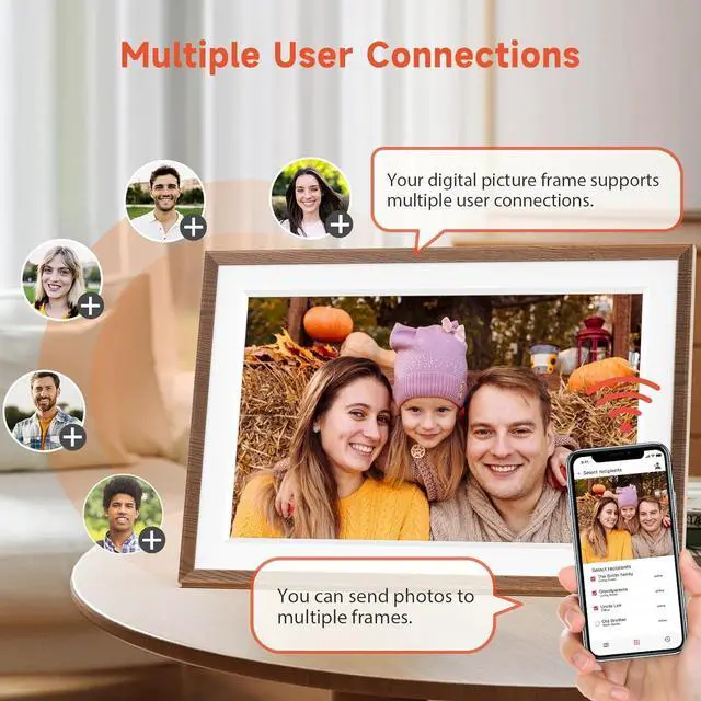 Alt view image 7 of 7 - 10.1" Wood WiFi Digital Picture Frame with 32GB Memory, 1280 x 800 IPS HD Touch Screen Electronic Photo Frame, Auto-Rotate, Slideshow, Wall Mountable, Share Photos/Video Remotely Anywhere