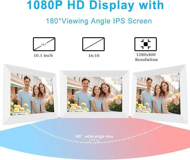 Alt view image 4 of 7 - 10.1 Inch WiFi Digital Picture Frame, 32GB Storage & SD Slot, IPS Touch Screen with Auto-Rotate, Remote Photo/Video Sharing via App (White)