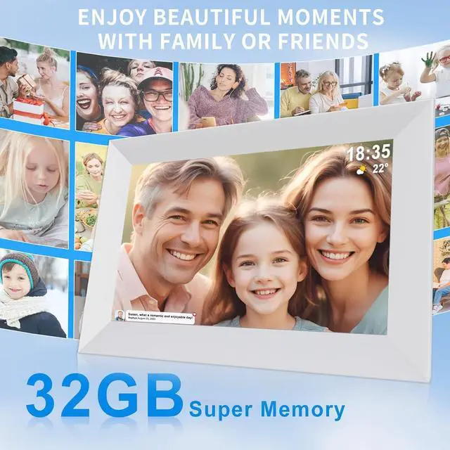 Alt view image 3 of 7 - 10.1 Inch WiFi Digital Picture Frame, 32GB Storage & SD Slot, IPS Touch Screen with Auto-Rotate, Remote Photo/Video Sharing via App (White)