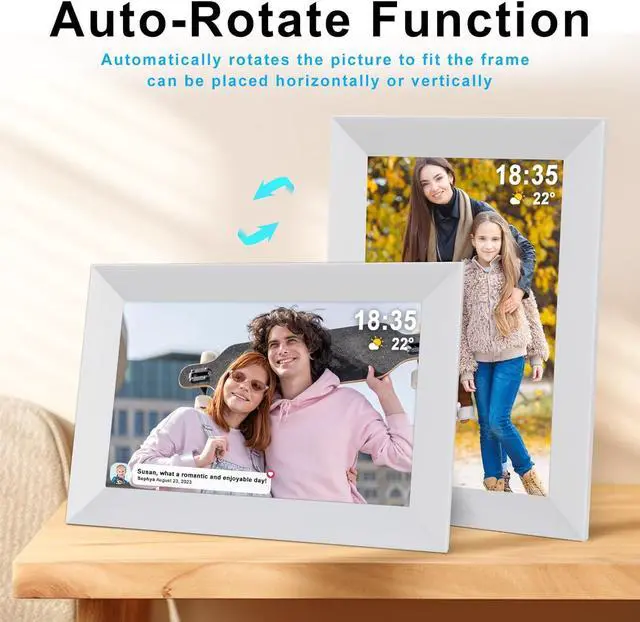 Alt view image 5 of 7 - 10.1 Inch WiFi Digital Picture Frame, 32GB Storage & SD Slot, IPS Touch Screen with Auto-Rotate, Remote Photo/Video Sharing via App (White)