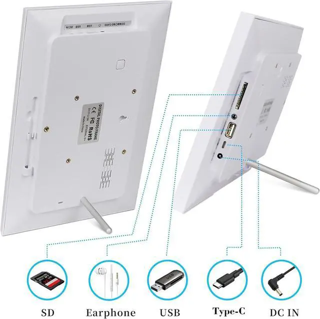 Alt view image 7 of 7 - 10.1 Inch WiFi Digital Picture Frame, 32GB Storage & SD Slot, IPS Touch Screen with Auto-Rotate, Remote Photo/Video Sharing via App (White)