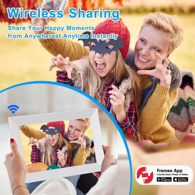 Alt view image 6 of 7 - 10.1 Inch WiFi Digital Picture Frame, 32GB Storage & SD Slot, IPS Touch Screen with Auto-Rotate, Remote Photo/Video Sharing via App (White)