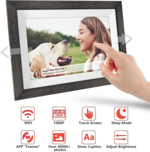 Alt view image 3 of 7 - 10.1 Inch WiFi Digital Picture Frame1280 * 800IPS HD Cloud Smart Digital Photo Frame,32GB Storage, Wall Mountable, Auto-Rotate,Easy to Share Photos or Videos via  APP Wood Frame