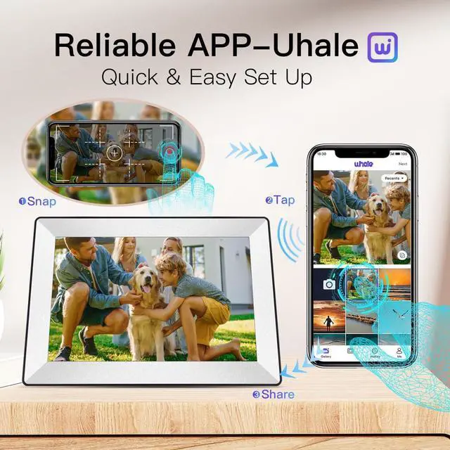 Alt view image 2 of 7 - 10.1inch Digital Picture Frame WiFi Smart Digital Photo Frame 1280 * 800 IPS HD Touch Screen, 16GB Memory, auto-Rotate, use APP Instantly Shares Photos and Videos-Best Gift