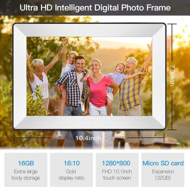 Alt view image 7 of 7 - 10.1inch Digital Picture Frame WiFi Smart Digital Photo Frame 1280 * 800 IPS HD Touch Screen, 16GB Memory, auto-Rotate, use APP Instantly Shares Photos and Videos-Best Gift
