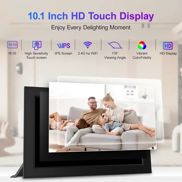 Alt view image 2 of 6 - 10.1 Inch Digital Picture Frames Smart WiFi Digital Photo Frame with 1280x800 IPS Touch Screen HD, 32GB Memory, Auto-Rotate, Wall Mountable, Share Moments Instantly via  App from Anywhere