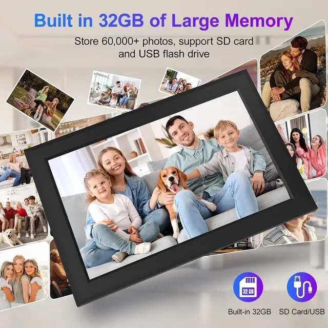 Alt view image 3 of 6 - 10.1 Inch Digital Picture Frames Smart WiFi Digital Photo Frame with 1280x800 IPS Touch Screen HD, 32GB Memory, Auto-Rotate, Wall Mountable, Share Moments Instantly via  App from Anywhere