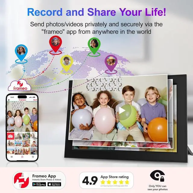 Alt view image 4 of 6 - 10.1 Inch Digital Picture Frames Smart WiFi Digital Photo Frame with 1280x800 IPS Touch Screen HD, 32GB Memory, Auto-Rotate, Wall Mountable, Share Moments Instantly via  App from Anywhere