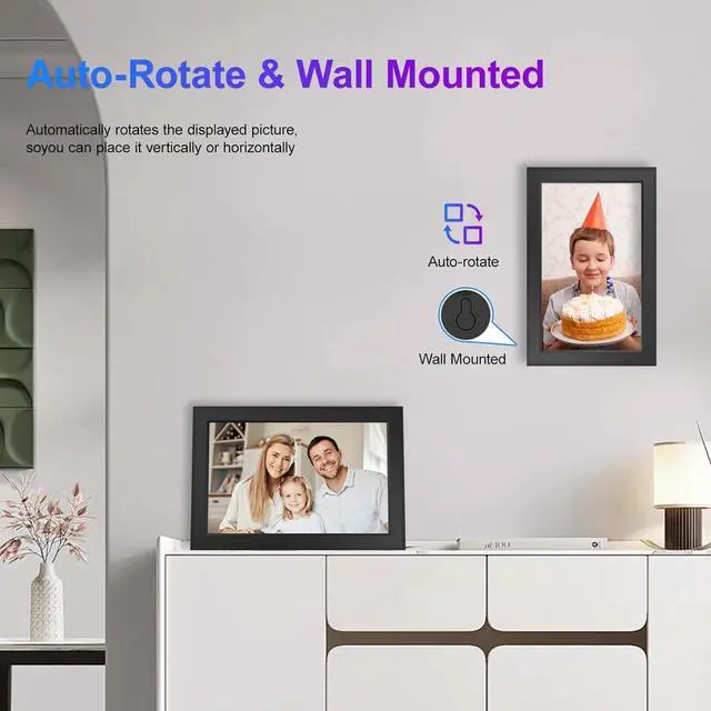 Alt view image 6 of 6 - 10.1 Inch Digital Picture Frames Smart WiFi Digital Photo Frame with 1280x800 IPS Touch Screen HD, 32GB Memory, Auto-Rotate, Wall Mountable, Share Moments Instantly via  App from Anywhere