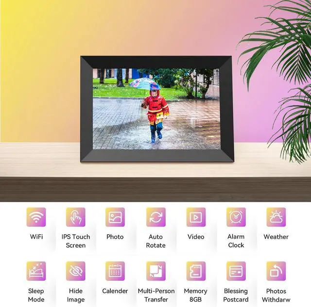Alt view image 2 of 7 - 10.1 Inch WiFi Digital Picture Frame, 1280x800 HD IPS Touch Screen Cloud Smart Photo Frames, Auto Rotation, Wall Mountable, Share Photos Or Videos for Via APP