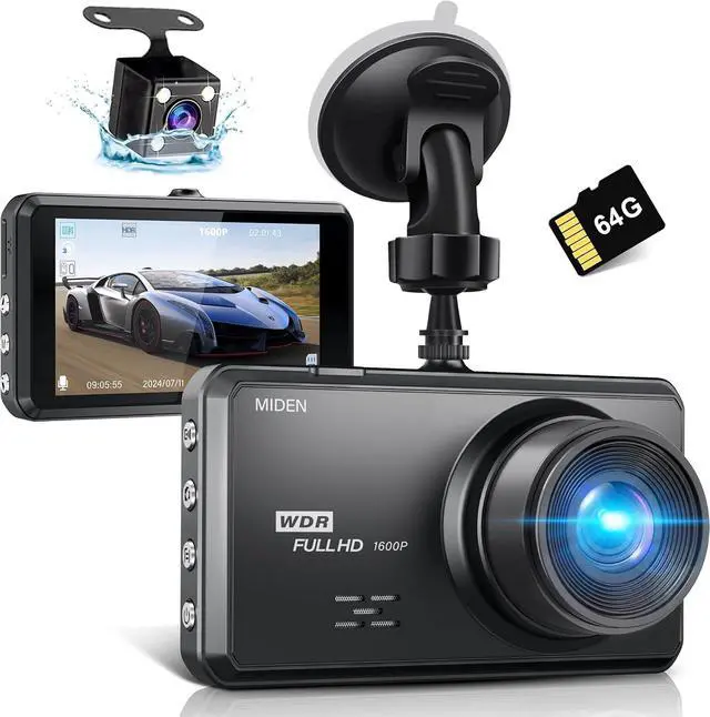 Main image of Dash Cam Front and Rear - Dash Camera for Cars Mini Dash Cam Full HD with 64GB Memory Card, 2.5K Dash Cam,64G SD Card,1600P+1080P FHD Dual Dash Camera for Cars,176°+160° Wide Angle