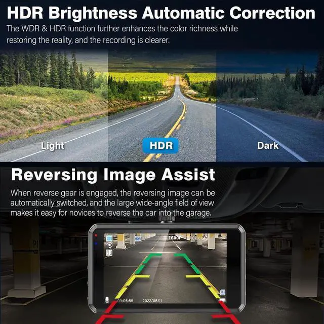 Alt view image 6 of 7 - Dash Cam Front and Rear - Dash Camera for Cars Mini Dash Cam Full HD with 64GB Memory Card, 2.5K Dash Cam,64G SD Card,1600P+1080P FHD Dual Dash Camera for Cars,176°+160° Wide Angle