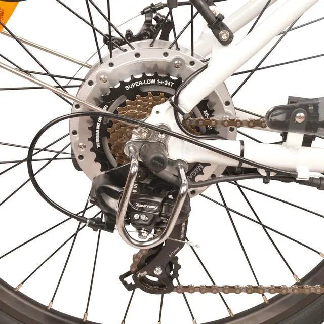 Alt view image 6 of 7 - DJ City Bike 26" Tires 750W 48V 13Ah Power Electric Bicycle, Pearl White, LED Bike Light, MOZO Suspension Fork and Shimano Gear, LG battery, Aluminum frame, Wellgo Pedals