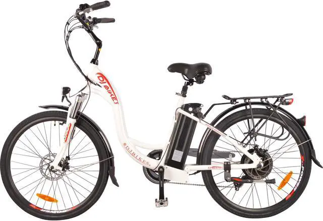 Alt view image 2 of 7 - DJ City Bike 26" Tires 750W 48V 13Ah Power Electric Bicycle, Pearl White, LED Bike Light, MOZO Suspension Fork and Shimano Gear, LG battery, Aluminum frame, Wellgo Pedals