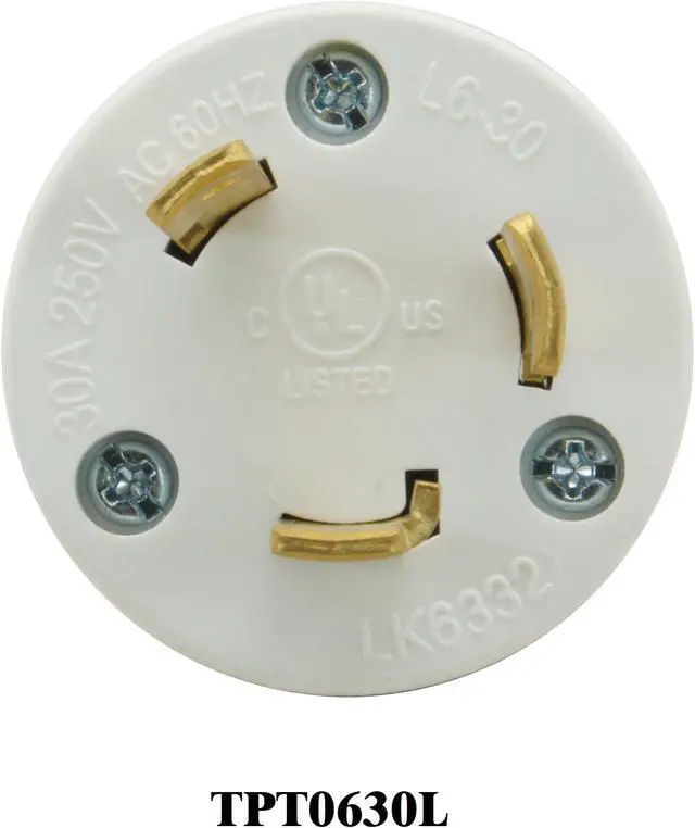 Alt view image 3 of 4 - NEMA L6-30P 30 Amp, 250 Volt, 2 Pole, 3 Wire Grounding, Locking Plug Connector for Generator, Twist Lock Male Plug, Industrial Grade, Heavy Duty, UL Listed,  Black & White, 1 Pack