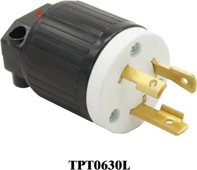 Main image of NEMA L6-30P 30 Amp, 250 Volt, 2 Pole, 3 Wire Grounding, Locking Plug Connector for Generator, Twist Lock Male Plug, Industrial Grade, Heavy Duty, UL Listed,  Black & White, 1 Pack