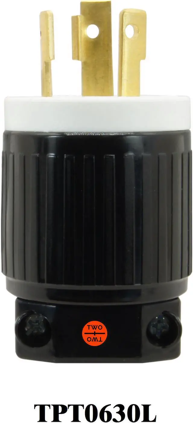 Alt view image 2 of 4 - NEMA L6-30P 30 Amp, 250 Volt, 2 Pole, 3 Wire Grounding, Locking Plug Connector for Generator, Twist Lock Male Plug, Industrial Grade, Heavy Duty, UL Listed,  Black & White, 1 Pack