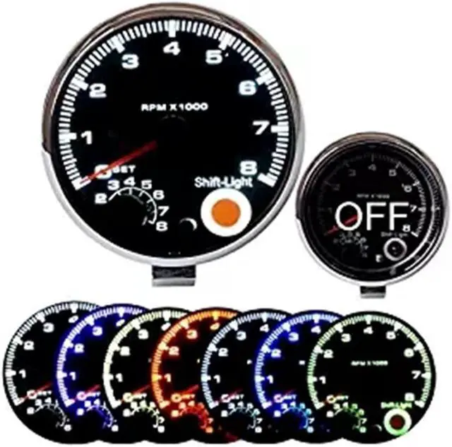 Alt view image 7 of 7 - Paiying Chrome 95mm Car Tachometer Gauge Tacho Meter 0-8000 RPM Shift Light 7 Backlit