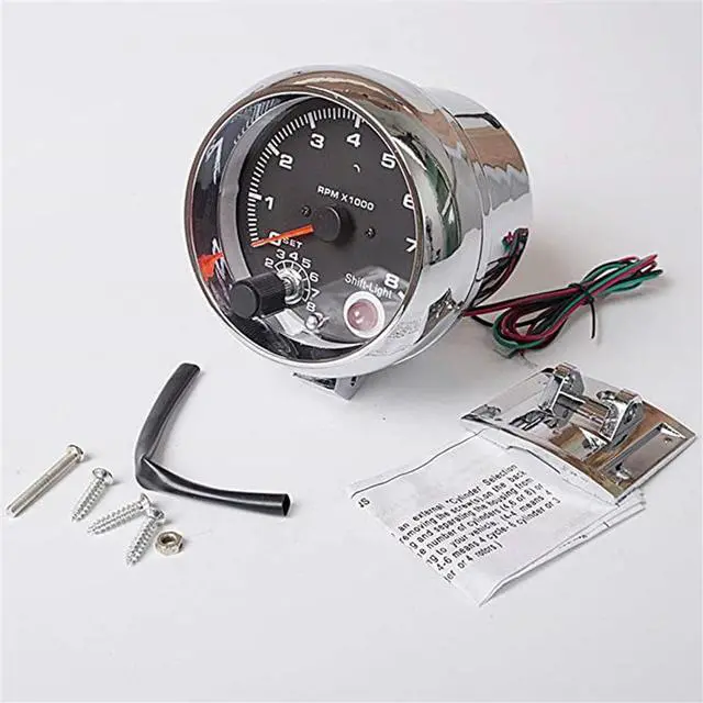 Alt view image 5 of 7 - Paiying Chrome 95mm Car Tachometer Gauge Tacho Meter 0-8000 RPM Shift Light 7 Backlit