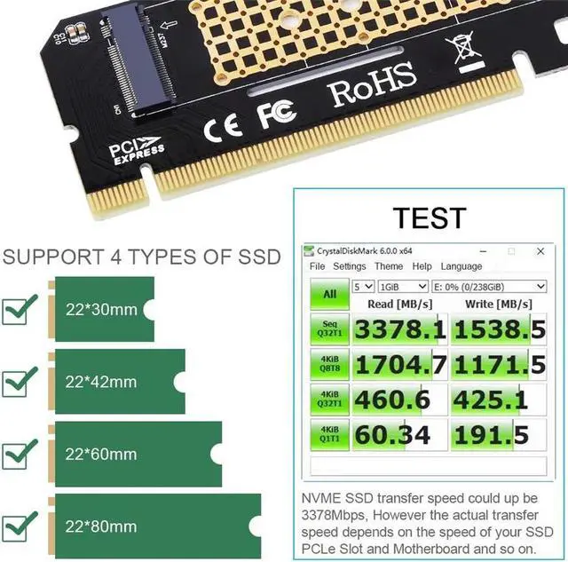 Alt view image 5 of 7 - M.2 to pcie x16 adapter Card pci-e to m.2 convert adapter NVMe SSD Adaptor m2 M Key Interface PCI Express 3.0