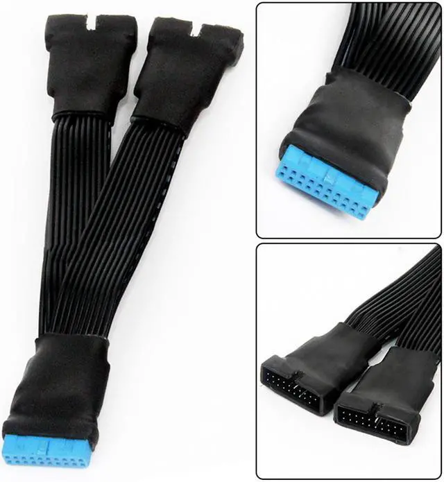 Alt view image 5 of 7 - 12cm 19-pin to USB 3.0 20-pin 1 to 2 Power Splitter Cable 18AWG for Motherboard