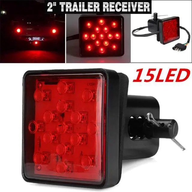 Alt view image 2 of 5 - Yingshan Universal 2" Car Trailer Truck Hitch Towing Receiver Cover 15 LED Brake Tail Light Tube Cover W Pin Brake Lamp