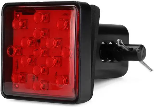 Alt view image 3 of 5 - Yingshan Universal 2" Car Trailer Truck Hitch Towing Receiver Cover 15 LED Brake Tail Light Tube Cover W Pin Brake Lamp