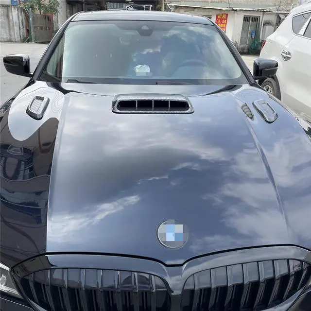 Alt view image 3 of 7 - Paiying 3Pcs Carbon Fiber ABS Car Hood Scoop Center & Side Intake Decorative Covers USA