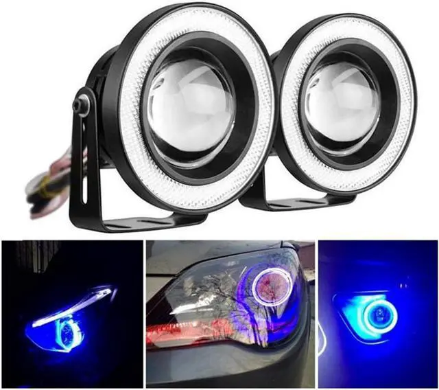 Alt view image 2 of 5 - Paiying Pair 3.5"COB LED Fog Light Projector Car CCFL Angel Eyes Halo Ring DRL Headlight