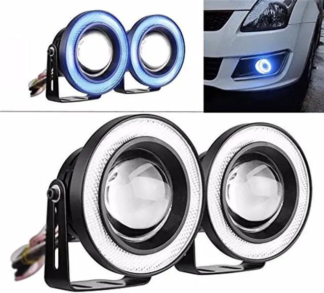 Alt view image 4 of 5 - Paiying Pair 3.5"COB LED Fog Light Projector Car CCFL Angel Eyes Halo Ring DRL Headlight