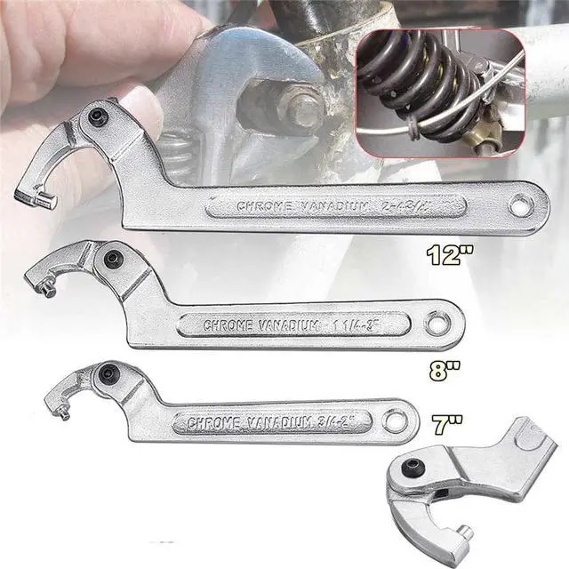 Alt view image 4 of 5 - Yingshan Car ATV Motorcycle 7'' Adjustable Hook Wrench C Spanner Tool Round Head 3/4''-2"