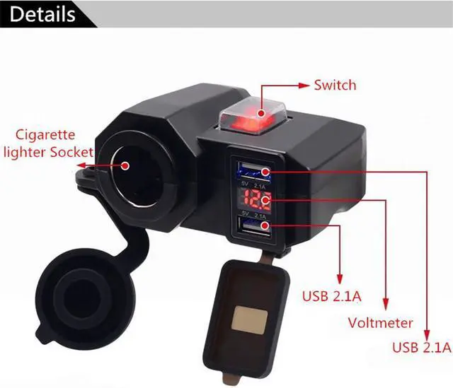 Alt view image 4 of 4 - Paiying 12V Blue LED Motorcycles Dual USB Power Port Charger Digital Voltmeter Universal