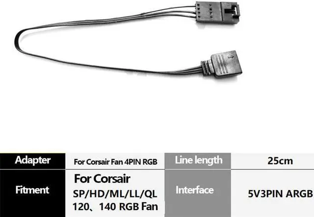 Alt view image 3 of 5 - For Motherboard RGB (Aura/Mystic Light) to Corsair Fan 4Pin Adapter Cable 25cm